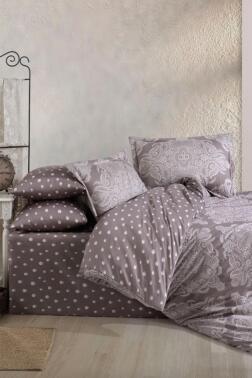 Ruby Pamuk Saten Çift Kişilik Nevresim Takımı Cappucino - Hobby