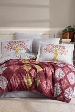 Ruth Pamuk Saten Çift Kişilik Nevresim Takımı Bordo - Hobby