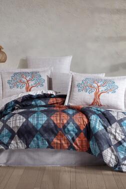 Ruth Pamuk Saten Çift Kişilik Nevresim Takımı Lacivert - Hobby