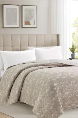 Sakura Elyaf Dolgulu Çift Taraflı Çift Kişilik 200x220 cm Kırlentsiz Tek Pike Bej - Çeyiz Diyarı