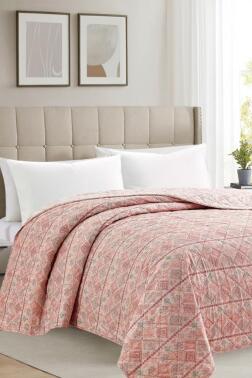 Sakura Elyaf Dolgulu Çift Taraflı Çift Kişilik 200x220 cm Kırlentsiz Tek Pike Gül Kurusu - Çeyiz Diyarı