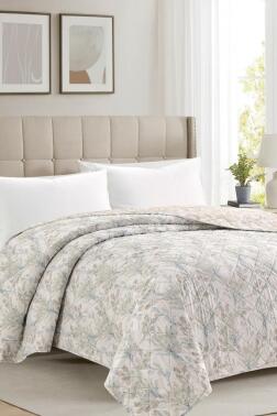 Sakura Elyaf Dolgulu Çift Taraflı Tek Kişilik 160x220 cm Kırlentsiz Tek Pike Krem - Çeyiz Diyarı