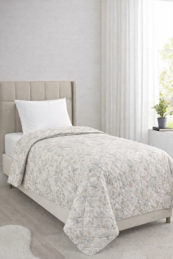 Sakura Elyaf Dolgulu Çift Taraflı Tek Kişilik 160x220 cm Kırlentsiz Tek Pike Krem - Çeyiz Diyarı