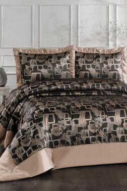 Saltus Elyaf Dolgulu Çift Kişilik 250x255 Cm Yatak Örtüsü Vizon - Çeyiz Diyarı