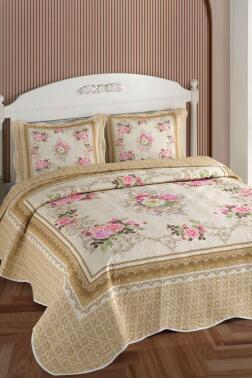 Sandra Baskılı Kapitoneli Çift Kişilik Yatak Örtüsü Kahve - Çeyiz Diyarı