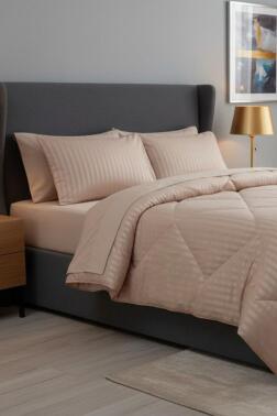 Satin Pollysaten Comforter Çift Kişilik Yorgan Seti Açık Kahve - Çeyiz Diyarı