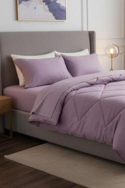 Satin Pollysaten Comforter Çift Kişilik Yorgan Seti Gül Kurusu - Çeyiz Diyarı