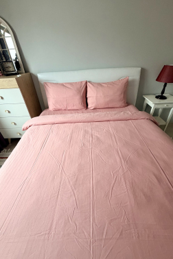 Satin Zarif Armürlü Çift Kişilik Nevresim Takımı Pudra - Çeyiz Diyarı