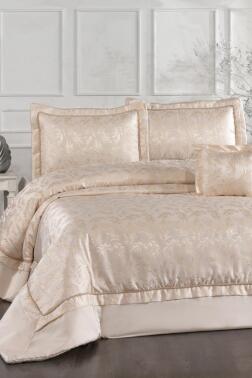 Savana Elyaf Dolgulu Çift Kişilik 250x255 Cm Yatak Örtüsü Krem - Çeyiz Diyarı