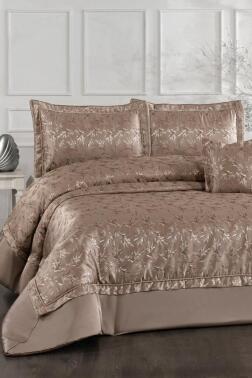 Savana Elyaf Dolgulu Çift Kişilik 250x255 Cm Yatak Örtüsü Vizon - Çeyiz Diyarı