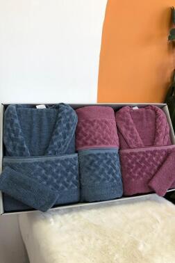 Şazeli 8 Parça Aile Bornoz Takımı Mürdüm İndigo - Çeyiz Diyarı