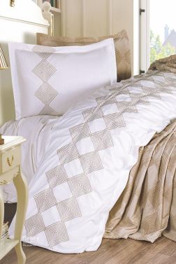 Seher 4 Parça Nakışlı Pike Takımı 240x260 Cappucino - Çeyiz Diyarı