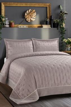 Sepora İpek Saten Çift Kişilik Yatak Örtüsü Bej - Çeyiz Diyarı