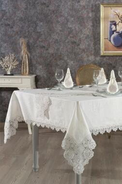 Serap Masa Örtüsü 26 Parça Krem - Çeyiz Diyarı
