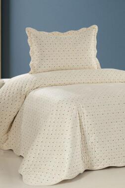 Serelina Lüks Nakışlı Kadife Tek Kişilik Yatak Örtüsü Krem - Çeyiz Diyarı