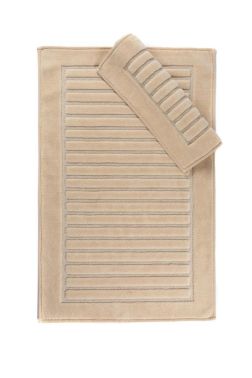 Şerit Pamuk Banyo Paspas Seti 2'li Bej - Çeyiz Diyarı