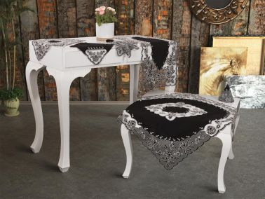 Seven Nakışlı Salon Takımı 16 Parça Siyah - Çeyiz Diyarı