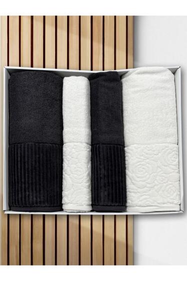 Sevgi Hamam Takımı 4 Parça Krem - Antrasit - Çeyiz Diyarı