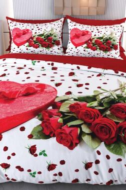 Sevgililer Günü Mikro Saten 3D Dijital Baskılı Çift Kişilik Nevresim Takımı - Çeyiz Diyarı