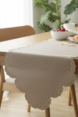 Shelly Keten Aplikeli Runner 40x120 cm Bej