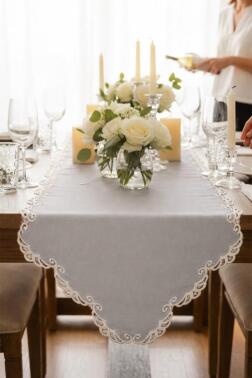 Shelly Keten Aplikeli Runner 40x120 cm Gri