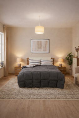 Sherpa Peluş Çift Kişilik Lastikli Çarşaflı Comforter Set Antrasit - Çeyiz Diyarı