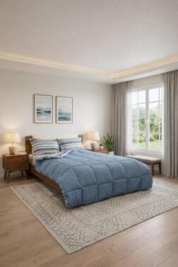 Sherpa Peluş Çift Kişilik Lastikli Çarşaflı Comforter Set Mavi - Çeyiz Diyarı