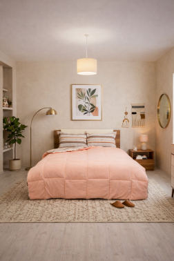 Sherpa Peluş Çift Kişilik Lastikli Çarşaflı Comforter Set Pudra - Çeyiz Diyarı