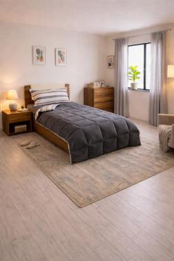 Sherpa Peluş Tek Kişilik Lastikli Çarşaflı Comforter Set Antrasit - Çeyiz Diyarı