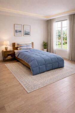 Sherpa Peluş Tek Kişilik Lastikli Çarşaflı Comforter Set Mavi - Çeyiz Diyarı