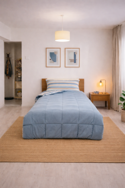 Sherpa Peluş Tek Kişilik Lastikli Çarşaflı Comforter Set Mavi - Çeyiz Diyarı