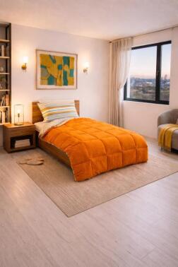 Sherpa Peluş Tek Kişilik Lastikli Çarşaflı Comforter Set Turuncu - Çeyiz Diyarı