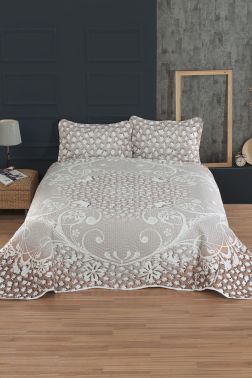 Shine Baskılı Kapitoneli Çift Kişilik Yatak Örtüsü Kahve - Çeyiz Diyarı