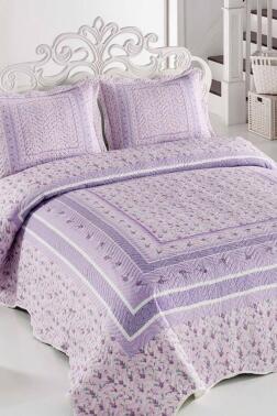 Sienna Baskılı Kapitoneli Çift Kişilik Yatak Örtüsü Lila - Çeyiz Diyarı