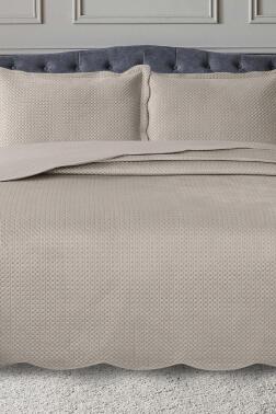 Silvia Çift Kişilik Lüks Kadife Yatak Örtüsü Bej - Çeyiz Diyarı