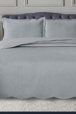 Silvia Çift Kişilik Lüks Kadife Yatak Örtüsü Gri - Çeyiz Diyarı