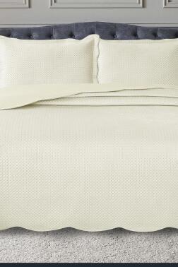 Silvia Çift Kişilik Lüks Kadife Yatak Örtüsü Krem - Çeyiz Diyarı