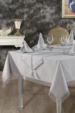 Simay Masa Örtüsü 26 Parça Gri - Çeyiz Diyarı