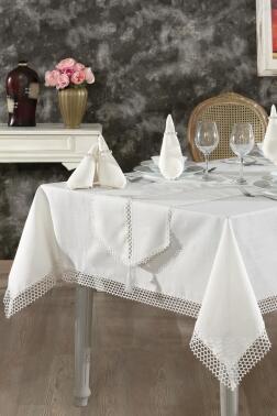 Simay Masa Örtüsü 26 Parça Krem - Çeyiz Diyarı