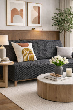 Sofa Cover Pelüş Kaymaz Tabanlı Koltuk Örtüsü 170x215 Cm Antrasit - Çeyiz Diyarı