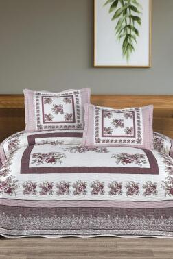 Solindra Baskılı Kapitoneli Çift Kişilik Yatak Örtüsü Gül Kurusu - Çeyiz Diyarı