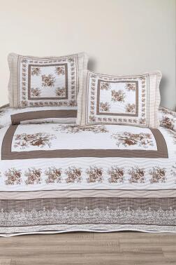 Solindra Baskılı Kapitoneli Çift Kişilik Yatak Örtüsü Kahve - Çeyiz Diyarı