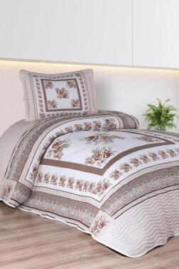 Solindra Baskılı Kapitoneli Tek Kişilik Yatak Örtüsü Kahve - Çeyiz Diyarı