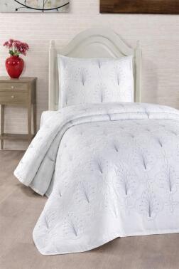 Sonay Nakışlı Şönil 2 Parça Tek Kişilik Yatak Örtüsü Gri - Çeyiz Diyarı