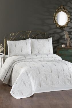 Sonay Nakışlı Şönil 3 Parça Çift Kişilik Yatak Örtüsü - Çeyiz Diyarı