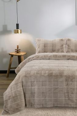 Sonnia Tavşan Tüyü Çift Kişilik Yatak Örtüsü Bej - Çeyiz Diyarı