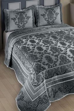 Sophia Baskılı Kapitoneli Çift Kişilik Yatak Örtüsü Gri - Çeyiz Diyarı