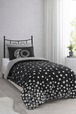 Stars Tek Kişilik Poplin Nevresim Takımı Siyah - Hobby