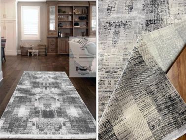 Still Patchwork Kaymaz Tabanlı Dikdörtgen Halı 80x150 Cm Gri - Çeyiz Diyarı