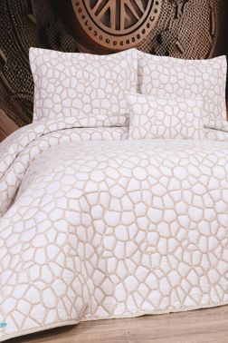 Stone 4 Parça Yatak Örtüsü 240x260 Beyaz Cappucino - Çeyiz Diyarı